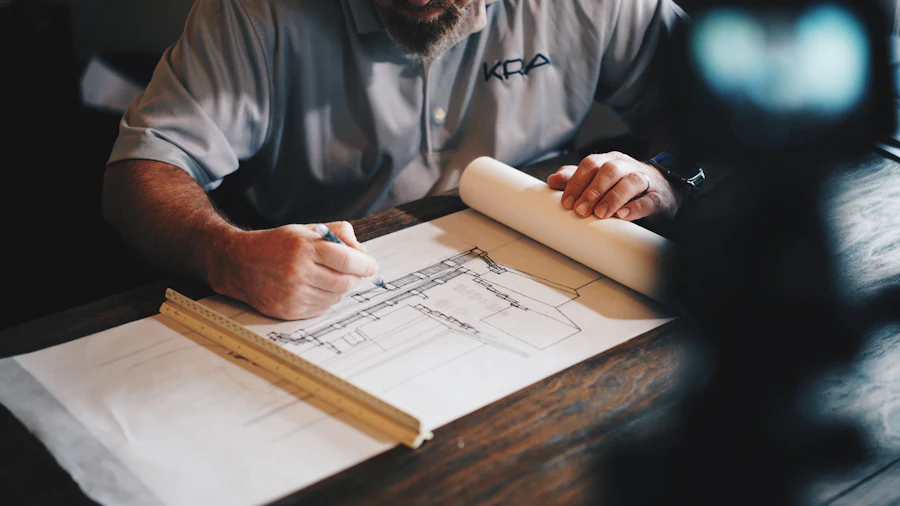 مهندس معماري يعمل على المخططات